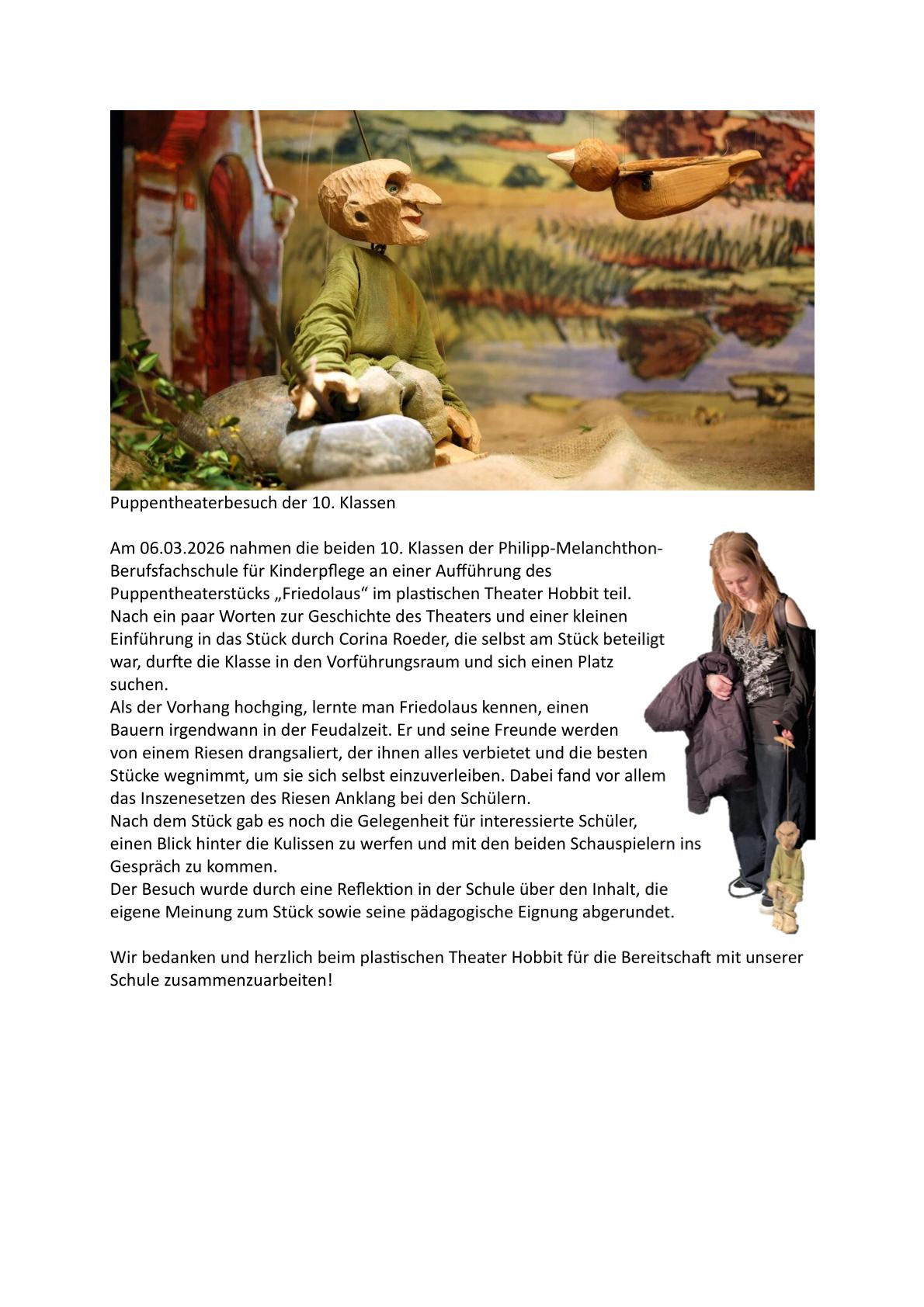 Philipp-Melanchthon-Schule zu Gast im plastischen Theater HOBBIT